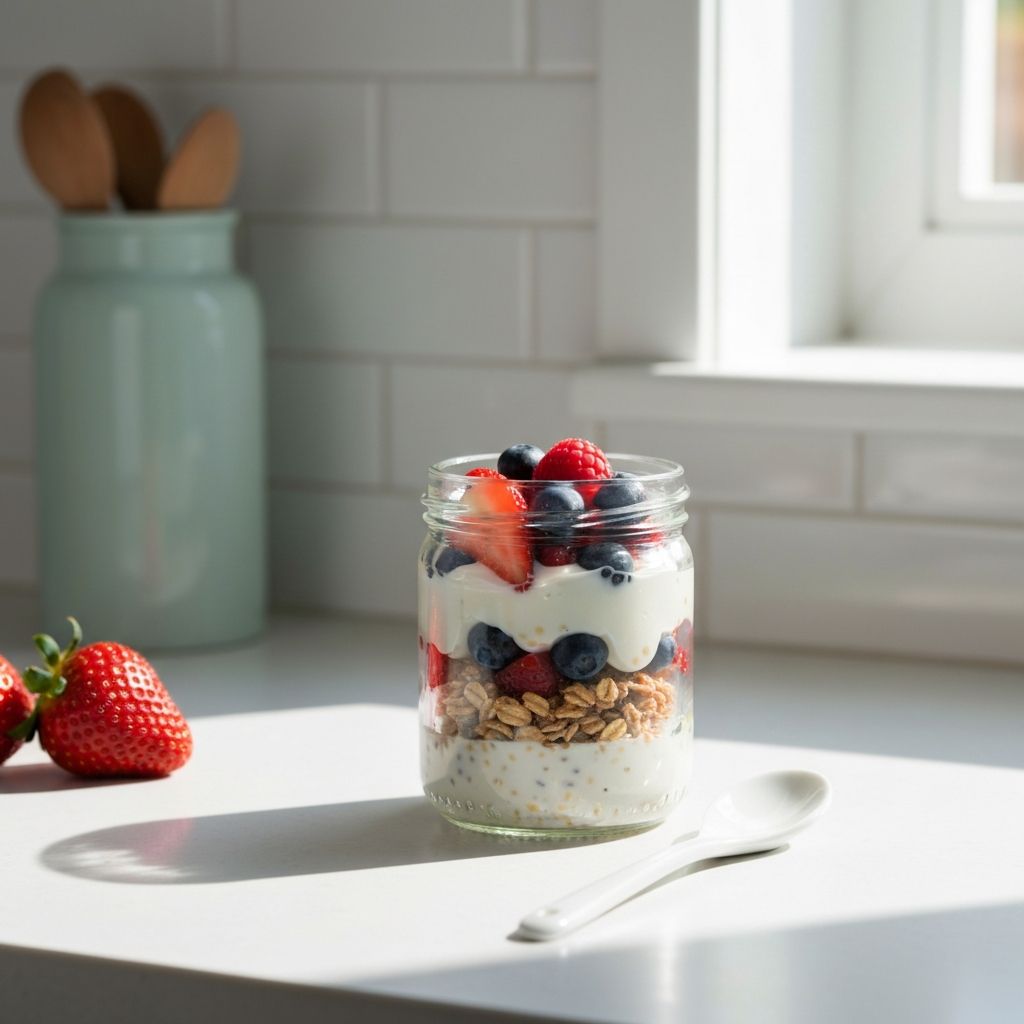 Overnight oats in glass jar with berries