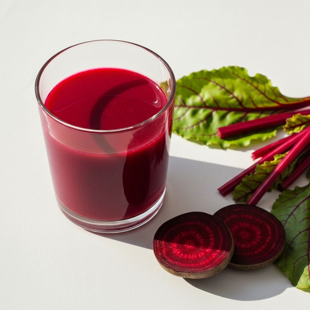 Glass of vibrant beetroot juice with fresh beets