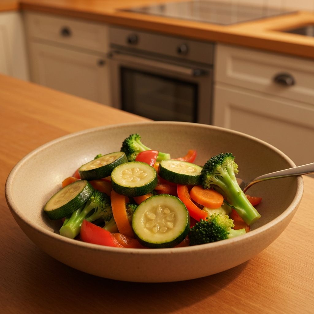 Evening stir-fry with colorful vegetables in bowl